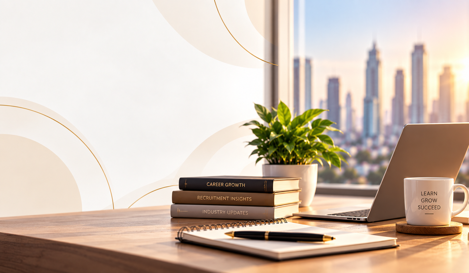 Warm professional office with city views